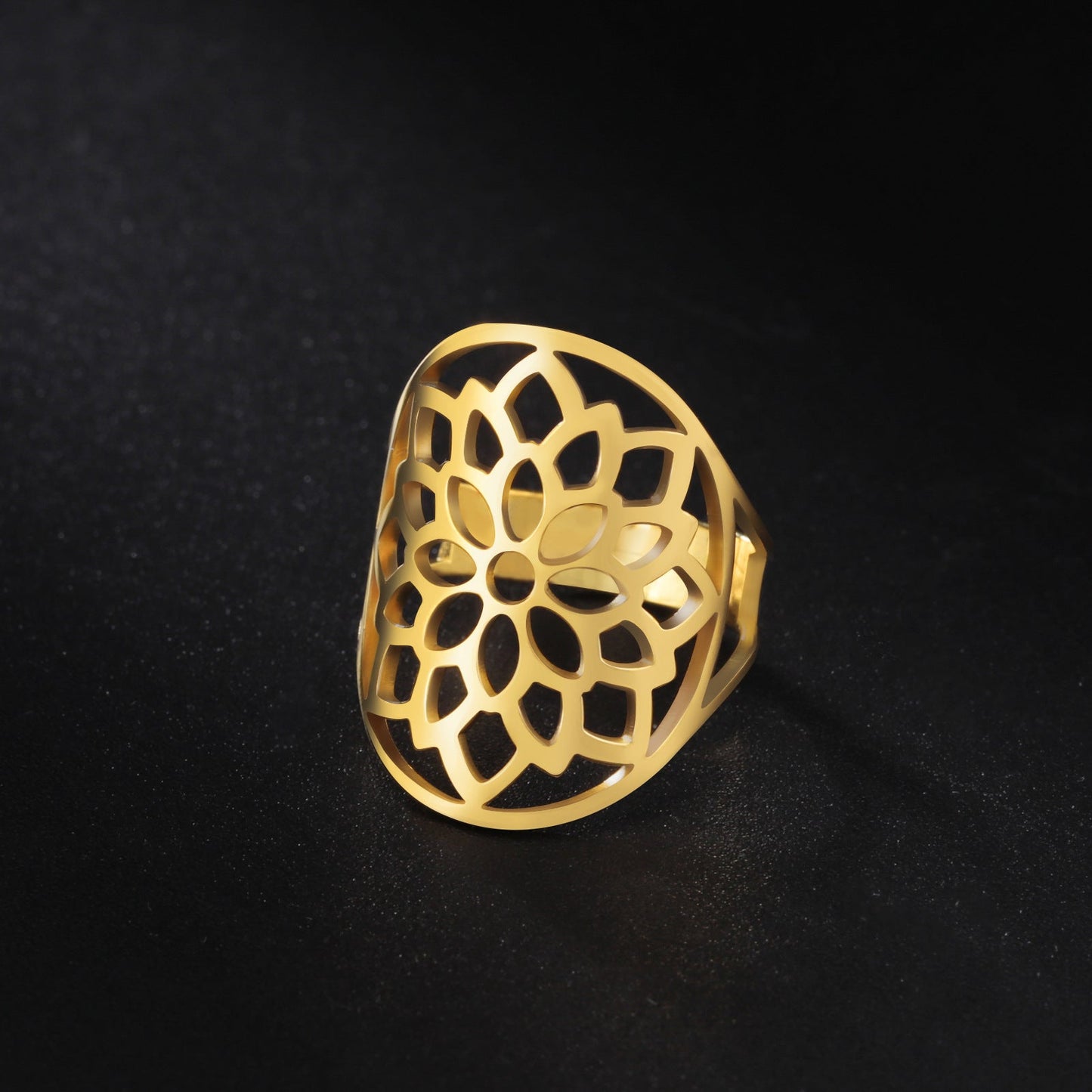 Stainless Steel Hollow Chrysanthemum Adjustable Ring Nocturna-Pro