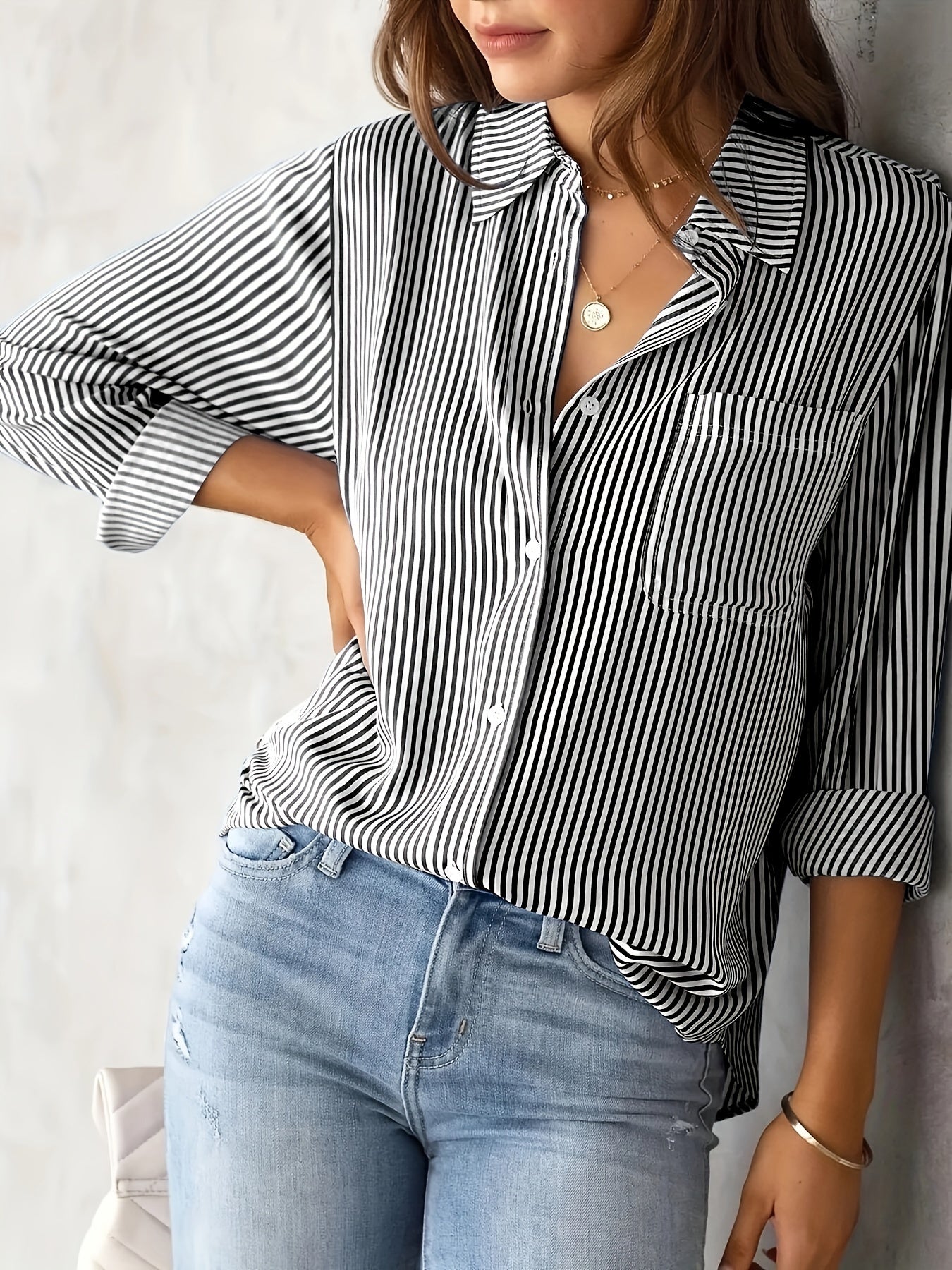 Classic Striped Casual, Business, Versatile Four Seasons Can Wear A Long-sleeved Shirt. Nocturna-Pro