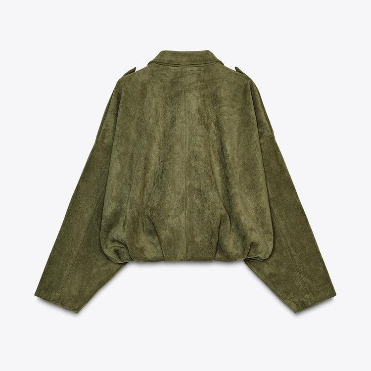 Women's Batwing Sleeve Lapel Suede Texture Effect Pilot Jacket Nocturna-Pro