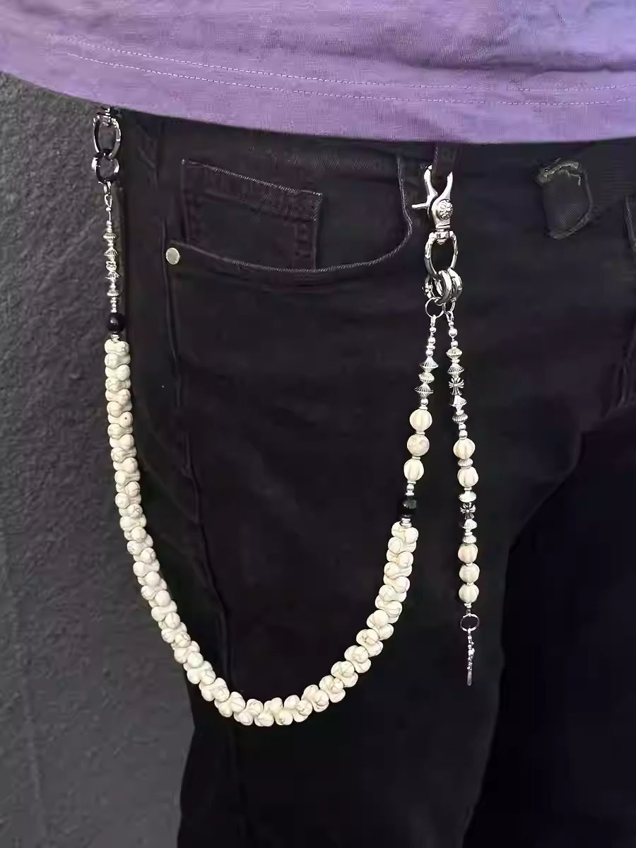 White Turquoise Bone Phants Zipper Splicing Package Package Pendant Buckle Waist Chain Nocturna-Pro