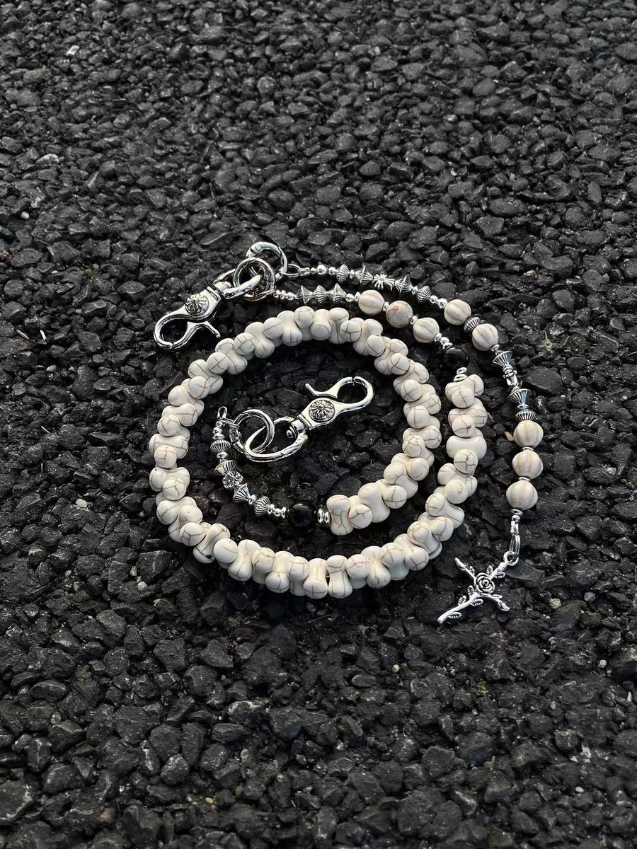 White Turquoise Bone Phants Zipper Splicing Package Package Pendant Buckle Waist Chain Nocturna-Pro