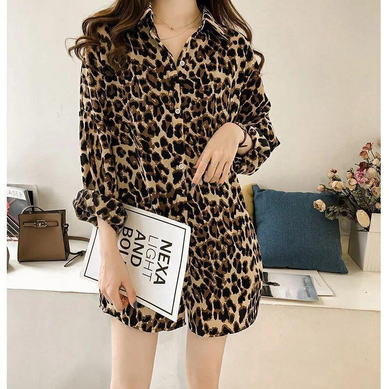 New Stylish Loose Plus Size Leopard Long Sleeve Pattern Mid-length Shirt For Women Nocturna-Pro