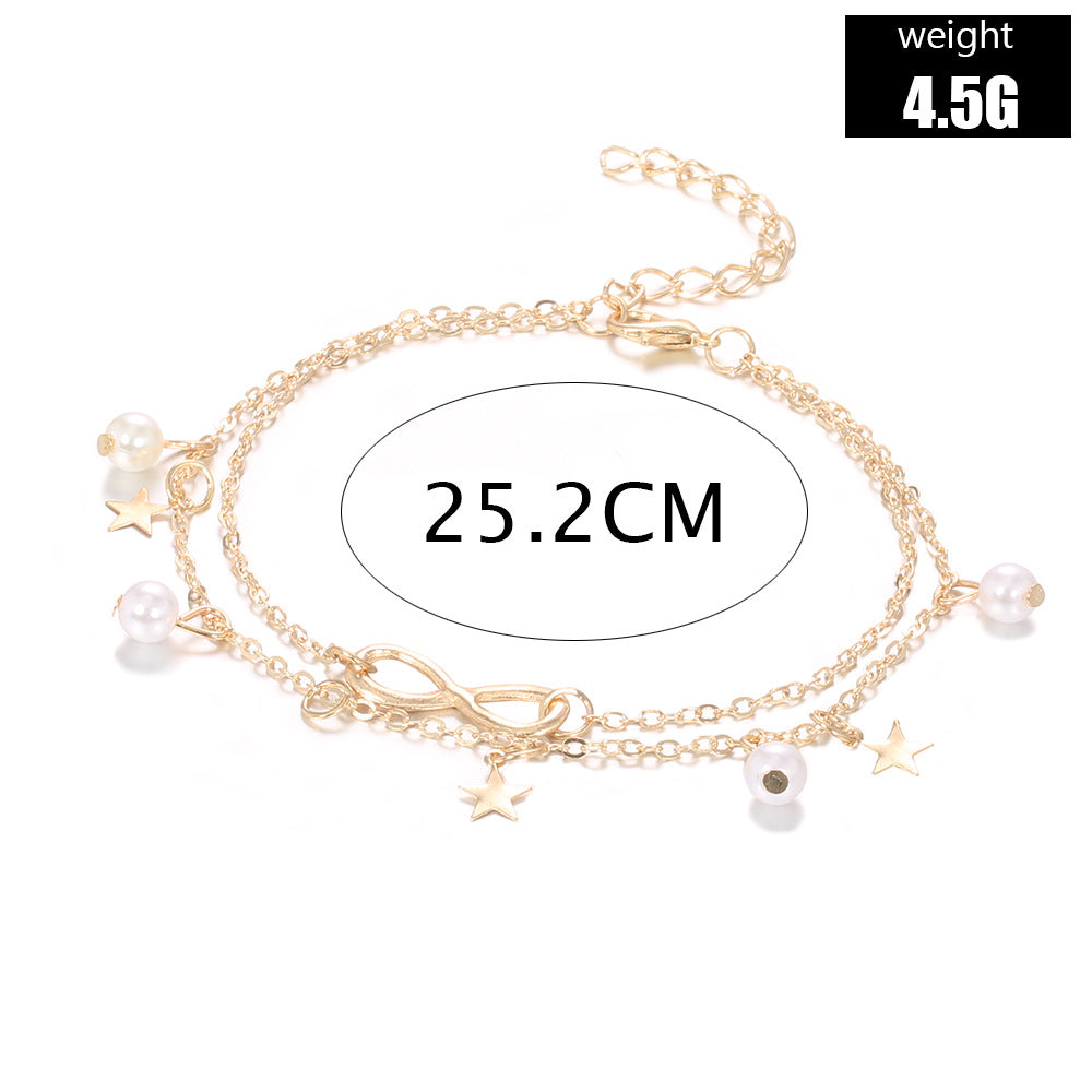Women's Alloy 8-word Double Circles Star Anklet Nocturna-Pro