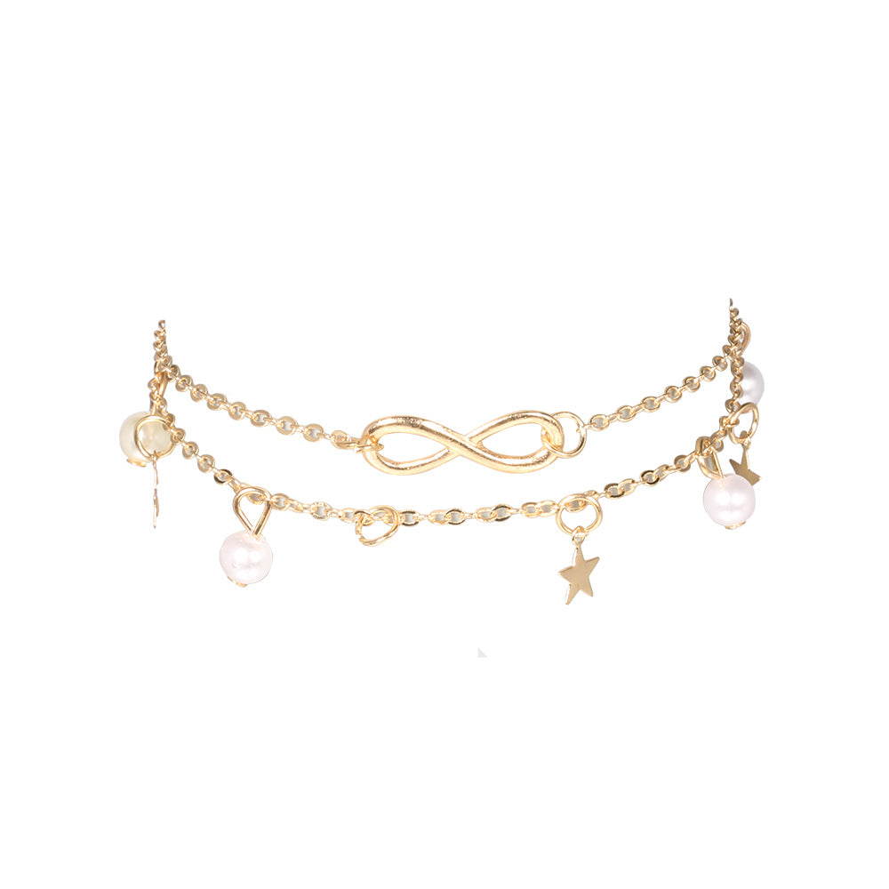 Women's Alloy 8-word Double Circles Star Anklet Nocturna-Pro