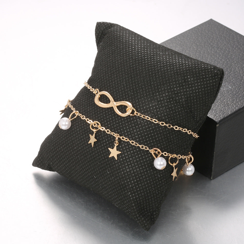 Women's Alloy 8-word Double Circles Star Anklet Nocturna-Pro