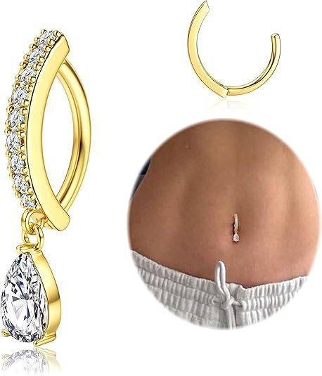 Heart Water Drops Belly Ring Copper Inlaid Zircon Nocturna-Pro