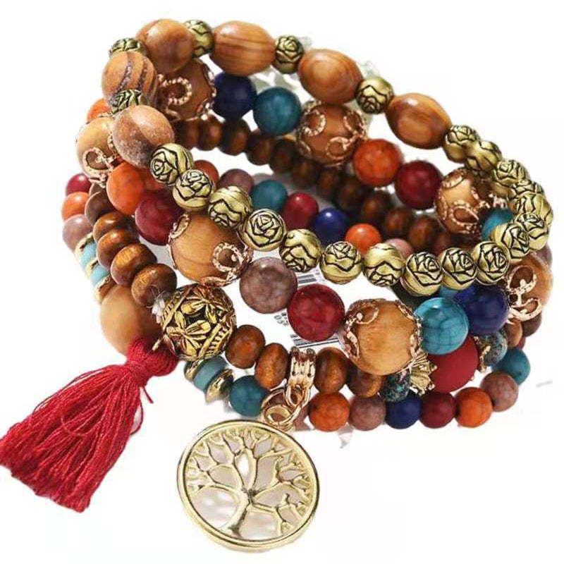 Tassel Multilayer Wooden Beaded Ethnic Bracelet Nocturna-Pro