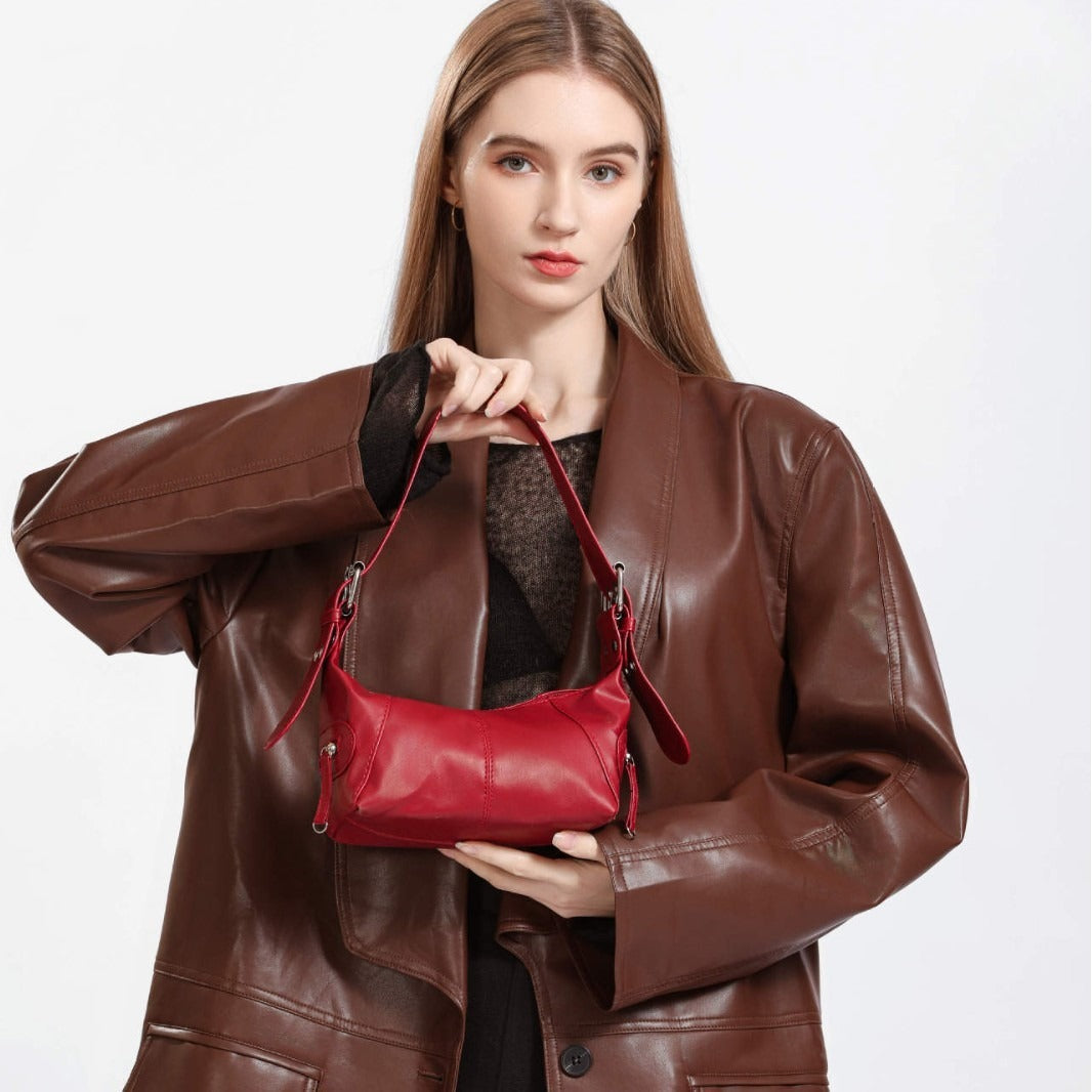 Retro Leather Zip One Shoulder Portable Underarm Bag Nocturna-Pro