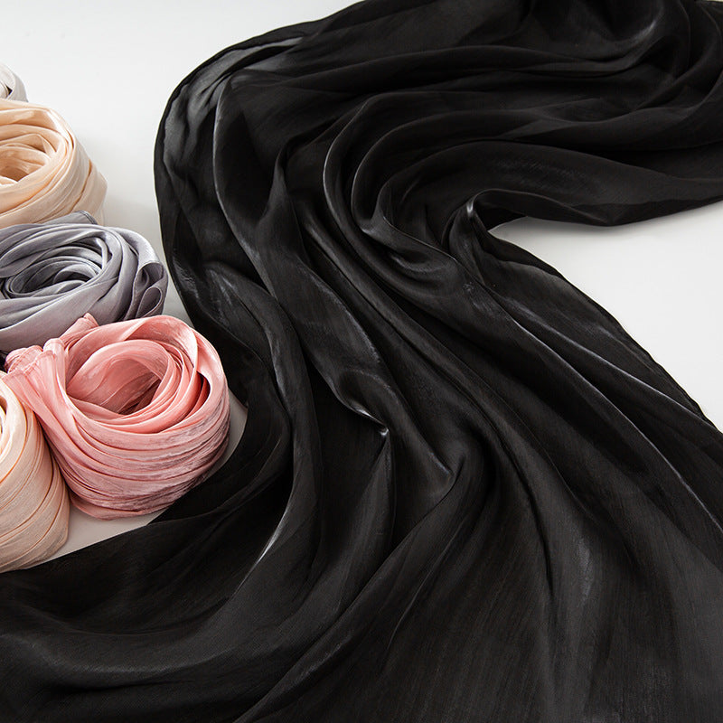 Solid Color Thin Travel Sun Protection Shawl Linen Plain Satin Scarf Nocturna-Pro