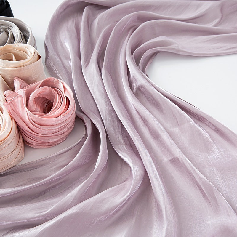 Solid Color Thin Travel Sun Protection Shawl Linen Plain Satin Scarf Nocturna-Pro