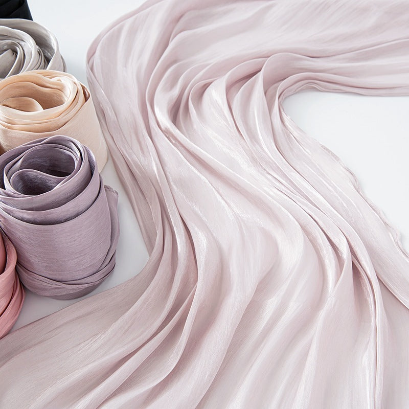 Solid Color Thin Travel Sun Protection Shawl Linen Plain Satin Scarf Nocturna-Pro