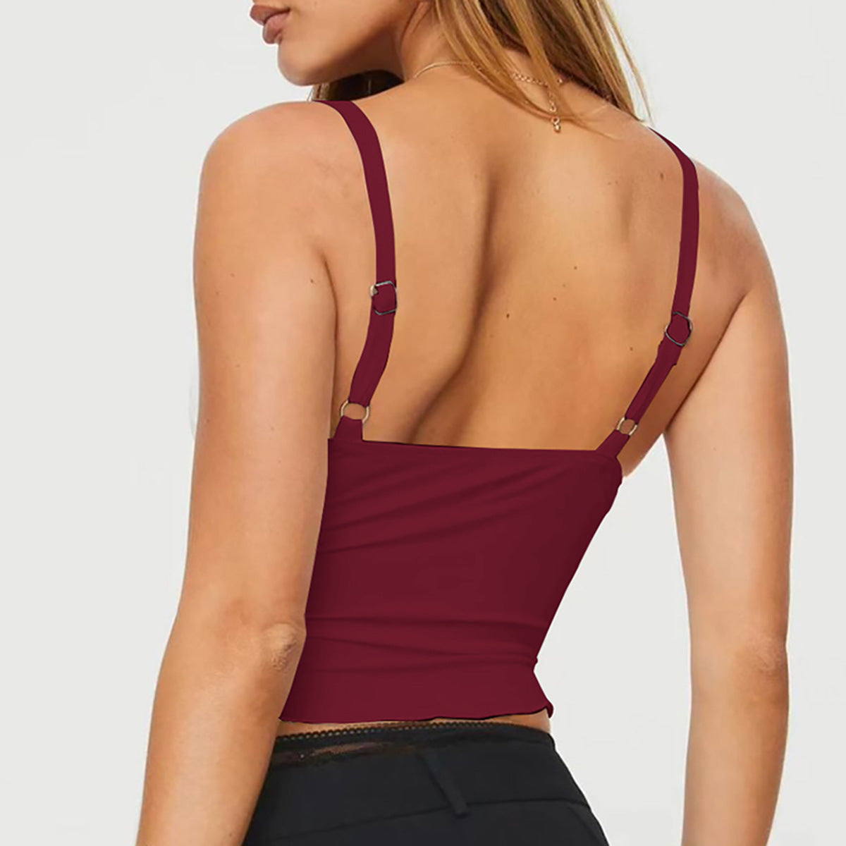 Women's Bow Camisole Backless Tank Waist Trimming Wave Edge Bandeau Sling Top Nocturna-Pro