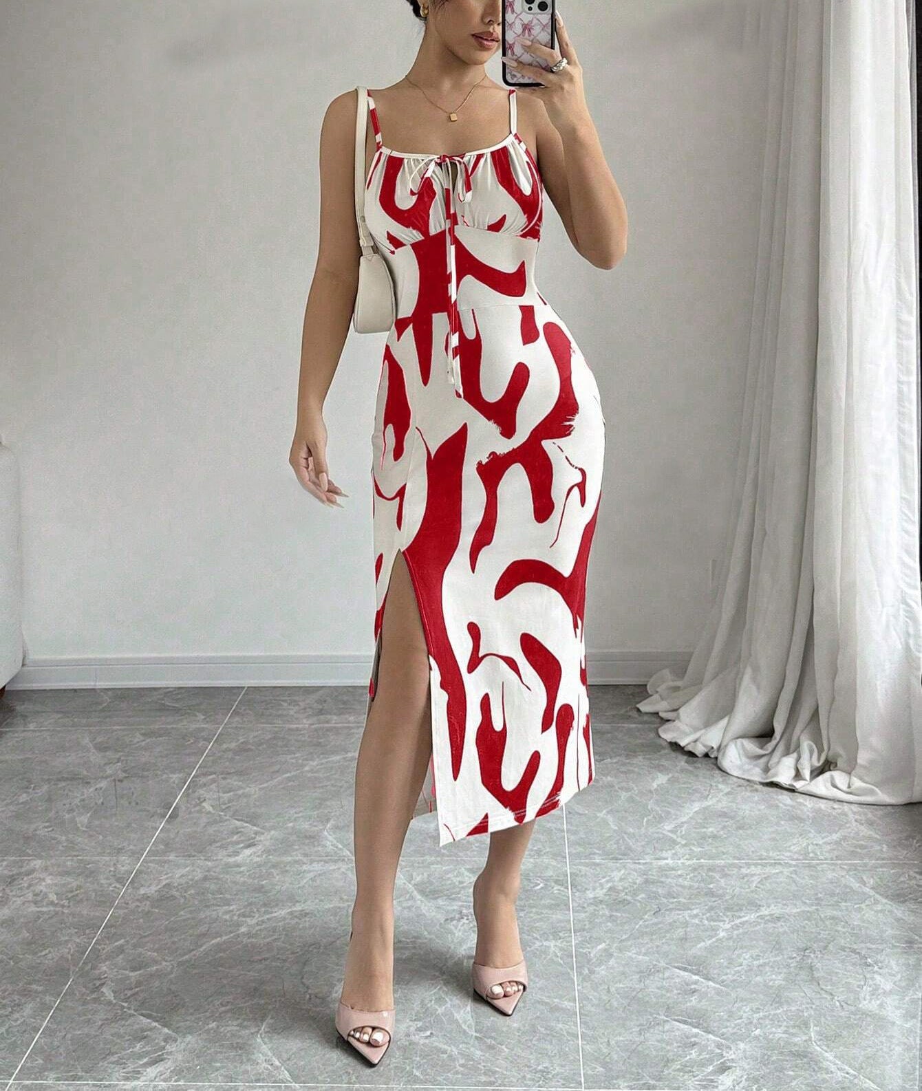 Summer Printed Suspender Split Dress Fashion Slim Lace-up Long Dresses For Women Clothing Nocturna-Pro