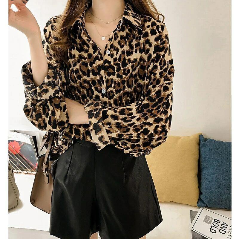 New Stylish Loose Plus Size Leopard Long Sleeve Pattern Mid-length Shirt For Women Nocturna-Pro