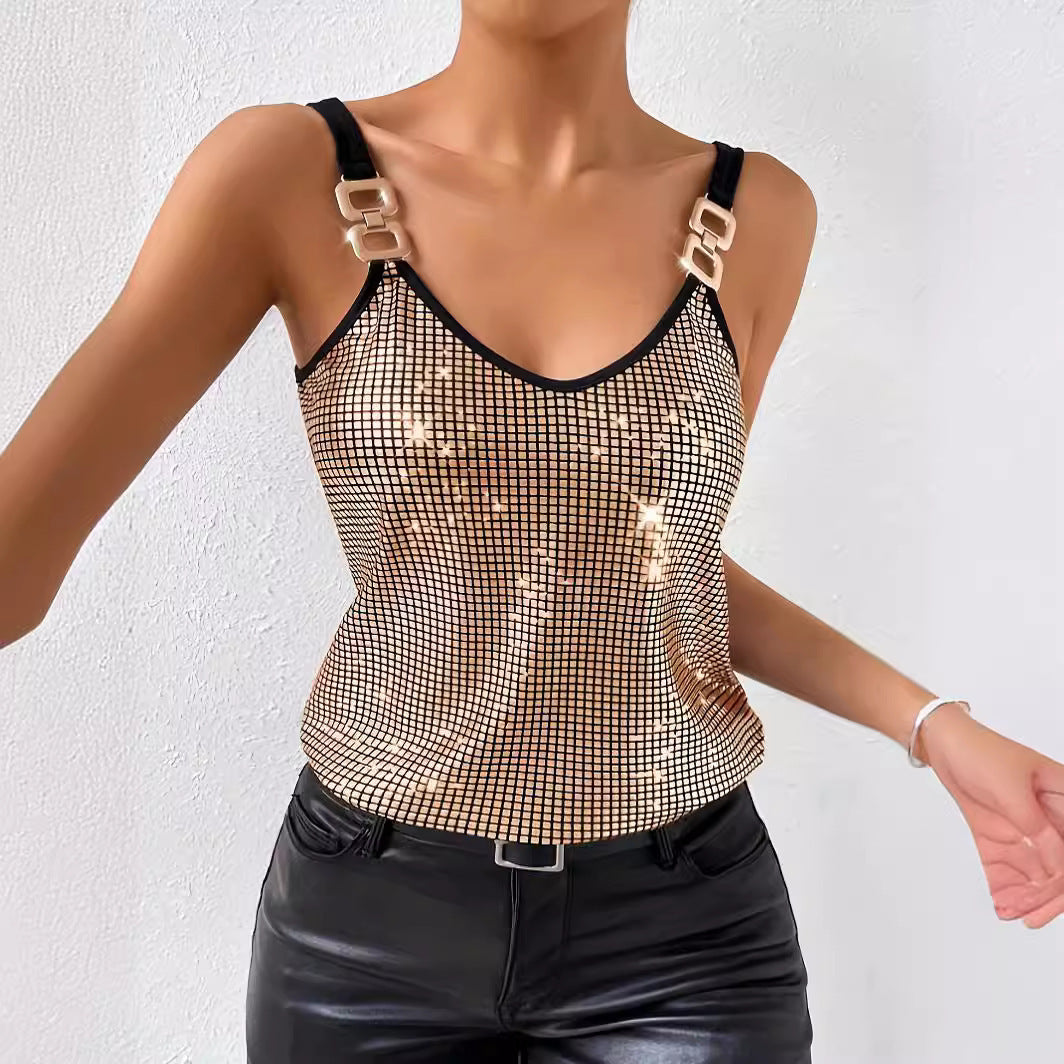 Summer Sequined Suspender Chain Vest Top Women's Clothing Nocturna-Pro