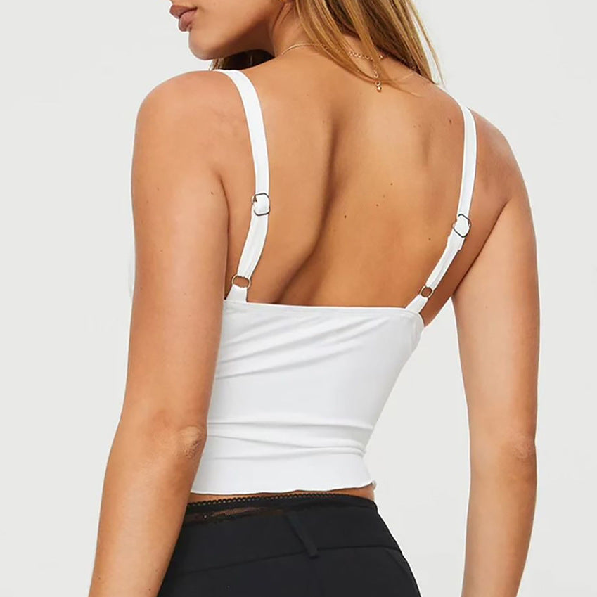Women's Bow Camisole Backless Tank Waist Trimming Wave Edge Bandeau Sling Top Nocturna-Pro