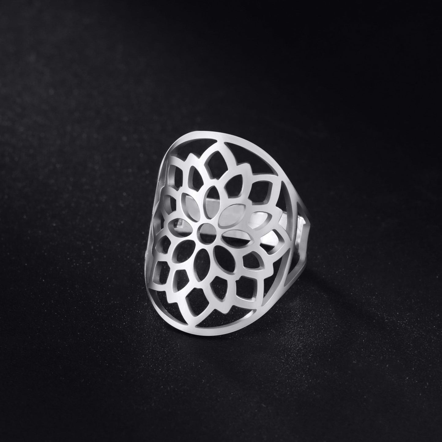 Stainless Steel Hollow Chrysanthemum Adjustable Ring Nocturna-Pro