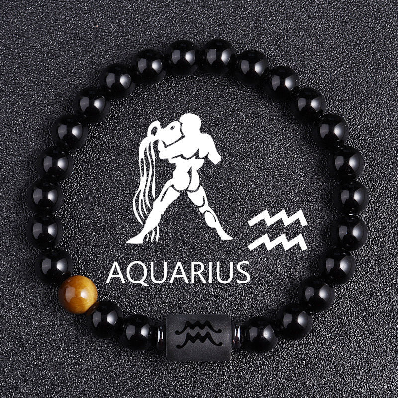 Twelve Constellation Black Glass Tiger-eye Bracelet Nocturna-Pro