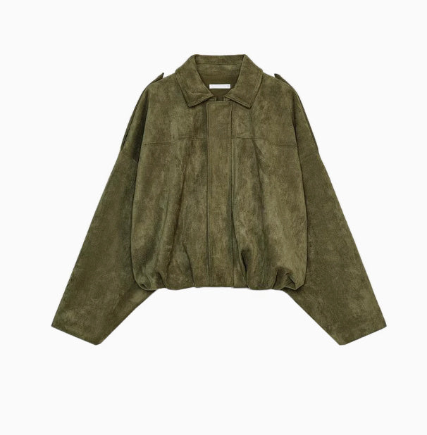 Women's Batwing Sleeve Lapel Suede Texture Effect Pilot Jacket Nocturna-Pro