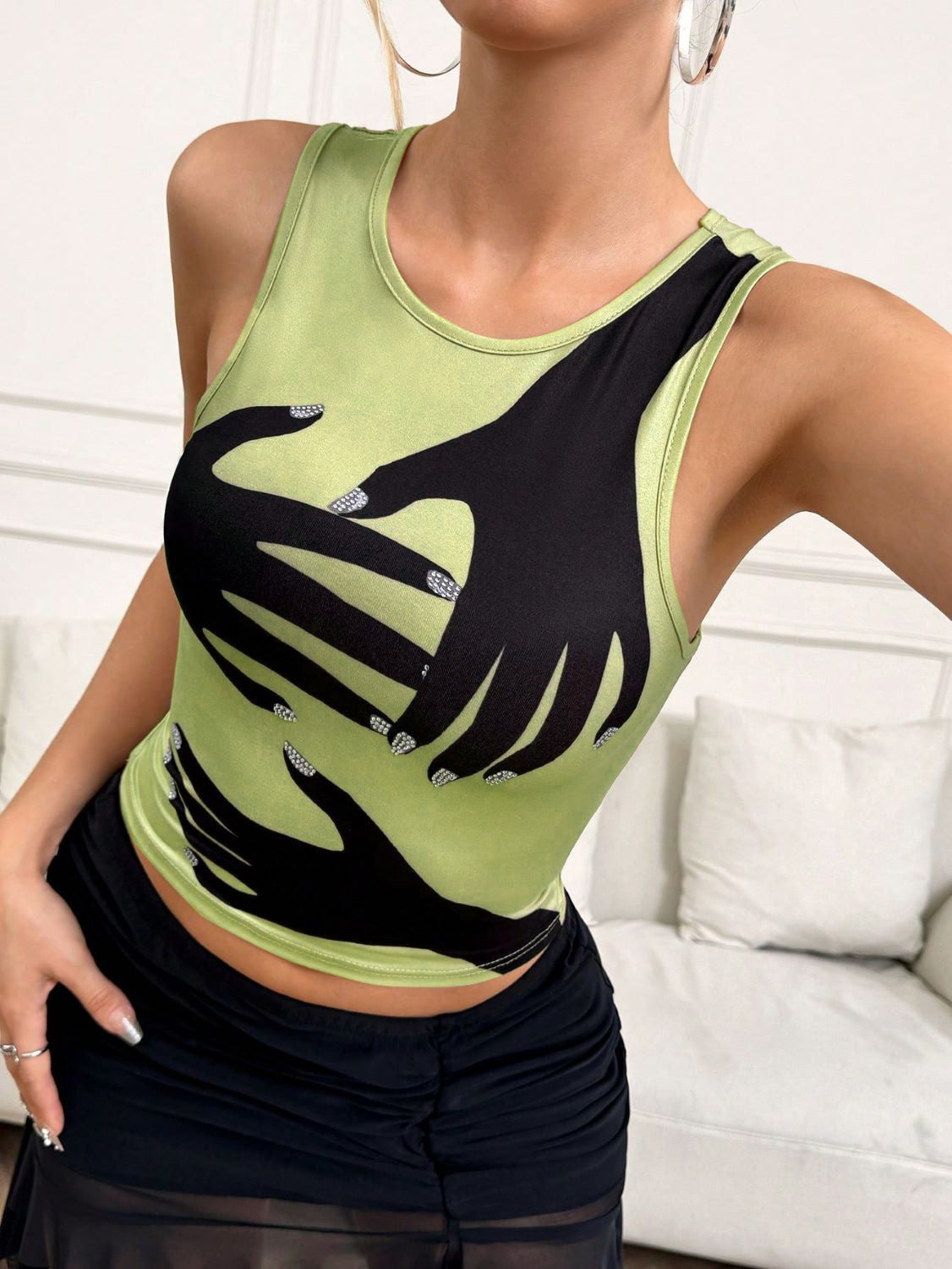 Y2K Printed Tank Vest INS Fashion Streetwear Round Neck Sleeveless Top Summer Women's Clothing - Nocturna-Pro