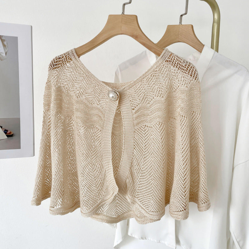 Air-conditioned Room Ice Silk Knitted Shawl Elegant Socialite Outer Wear Pearl Neck Guard Waistcoat Nocturna-Pro