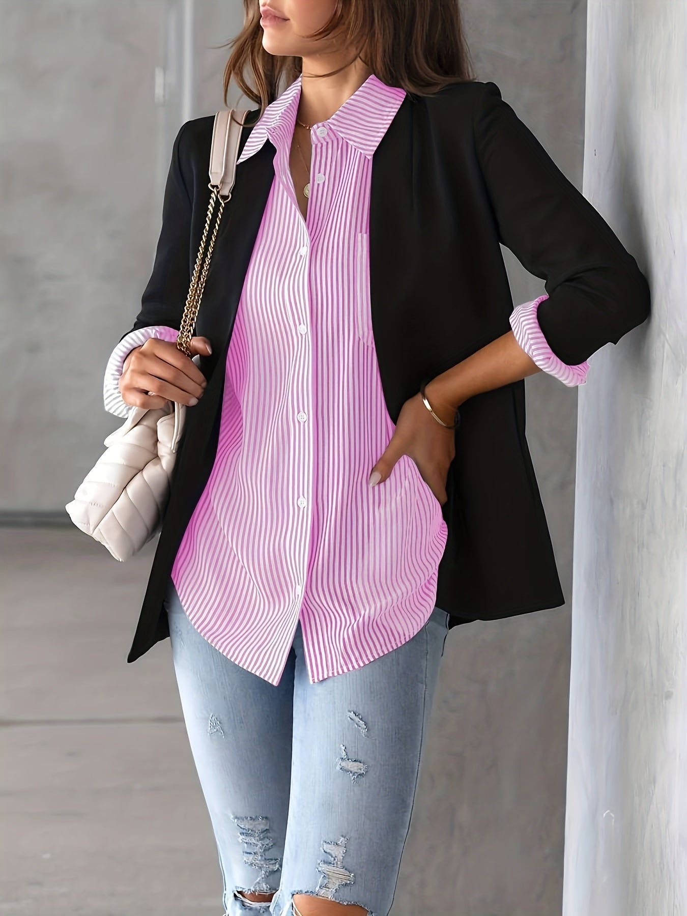 Classic Striped Casual, Business, Versatile Four Seasons Can Wear A Long-sleeved Shirt. Nocturna-Pro