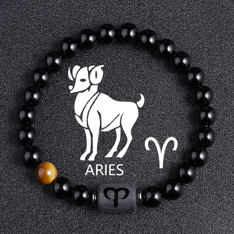 Twelve Constellation Black Glass Tiger-eye Bracelet Nocturna-Pro