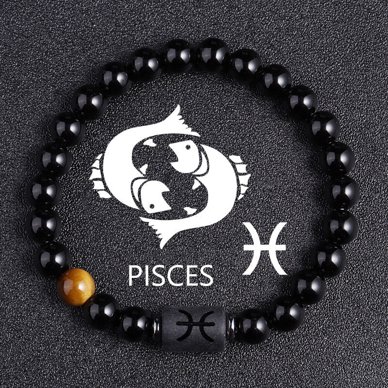 Twelve Constellation Black Glass Tiger-eye Bracelet Nocturna-Pro