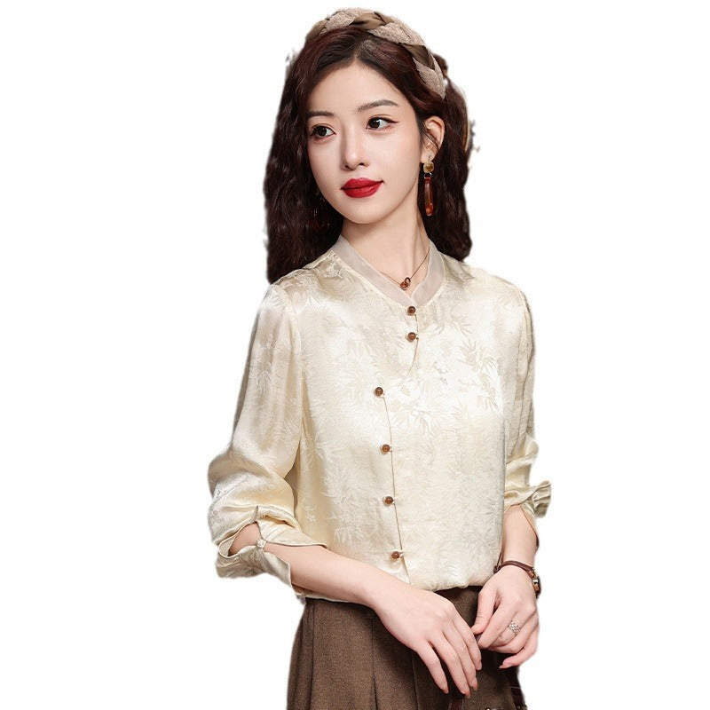 Retro Tang Suit Oblique Placket Long-sleeved Top Nocturna-Pro