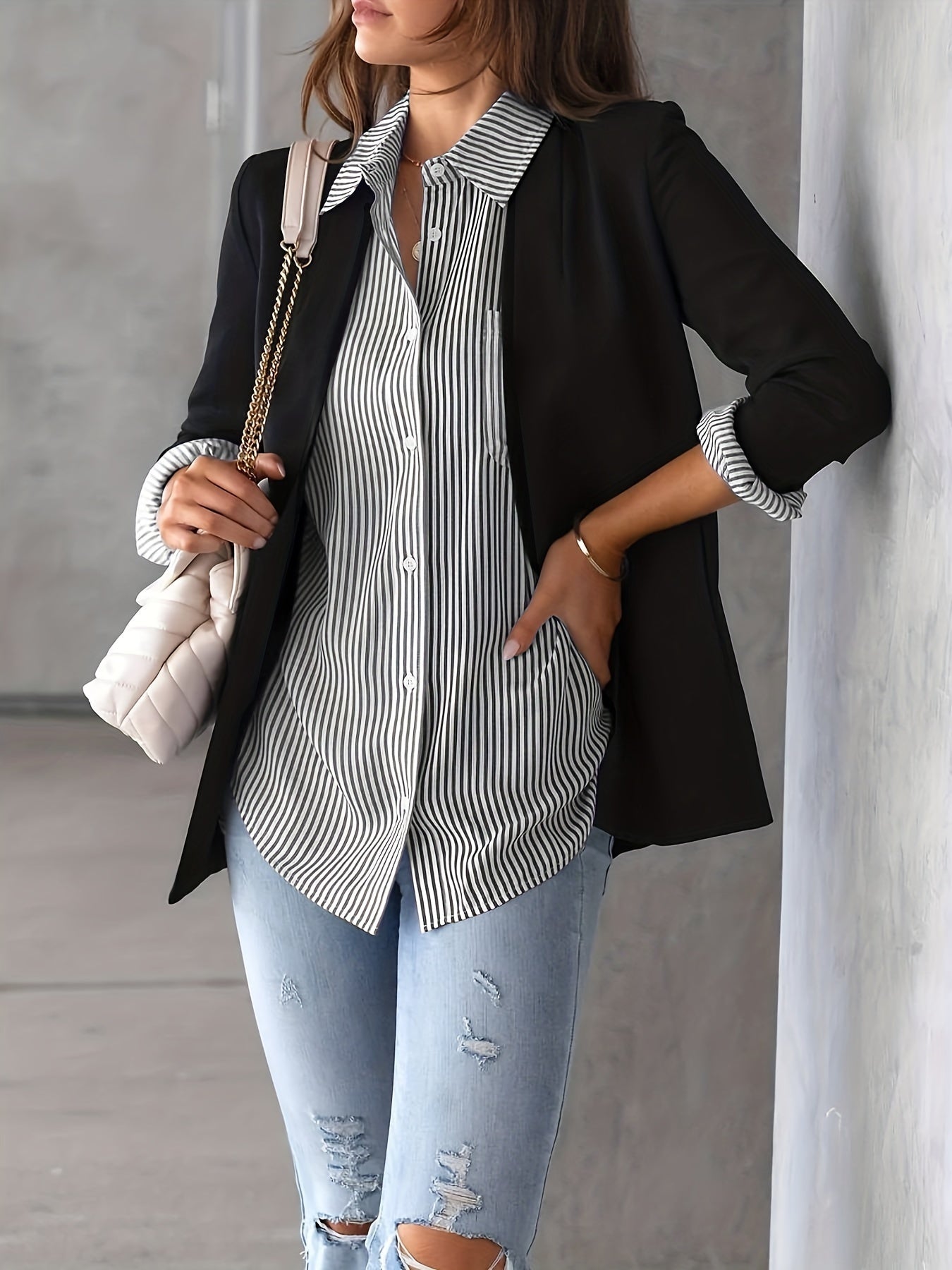 Classic Striped Casual, Business, Versatile Four Seasons Can Wear A Long-sleeved Shirt. Nocturna-Pro