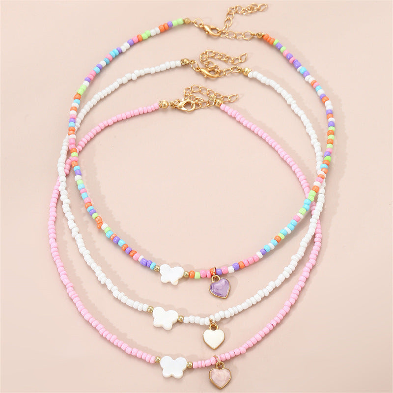 Girls Jewelry Oil Drop Butterfly Pendant Handmade Beaded Necklace Set Nocturna-Pro