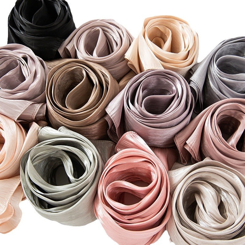 Solid Color Thin Travel Sun Protection Shawl Linen Plain Satin Scarf Nocturna-Pro