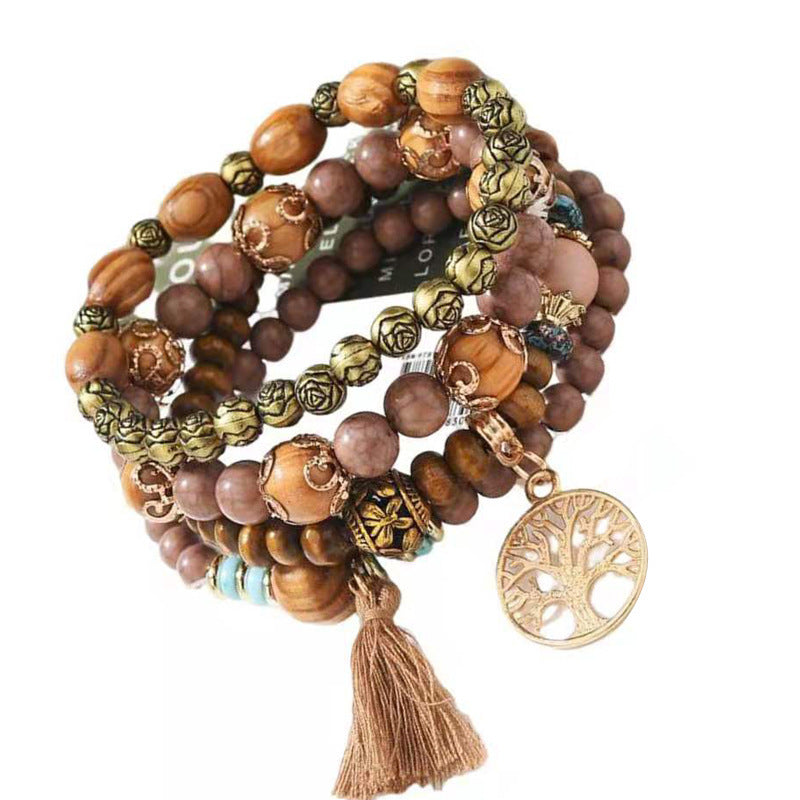 Tassel Multilayer Wooden Beaded Ethnic Bracelet Nocturna-Pro