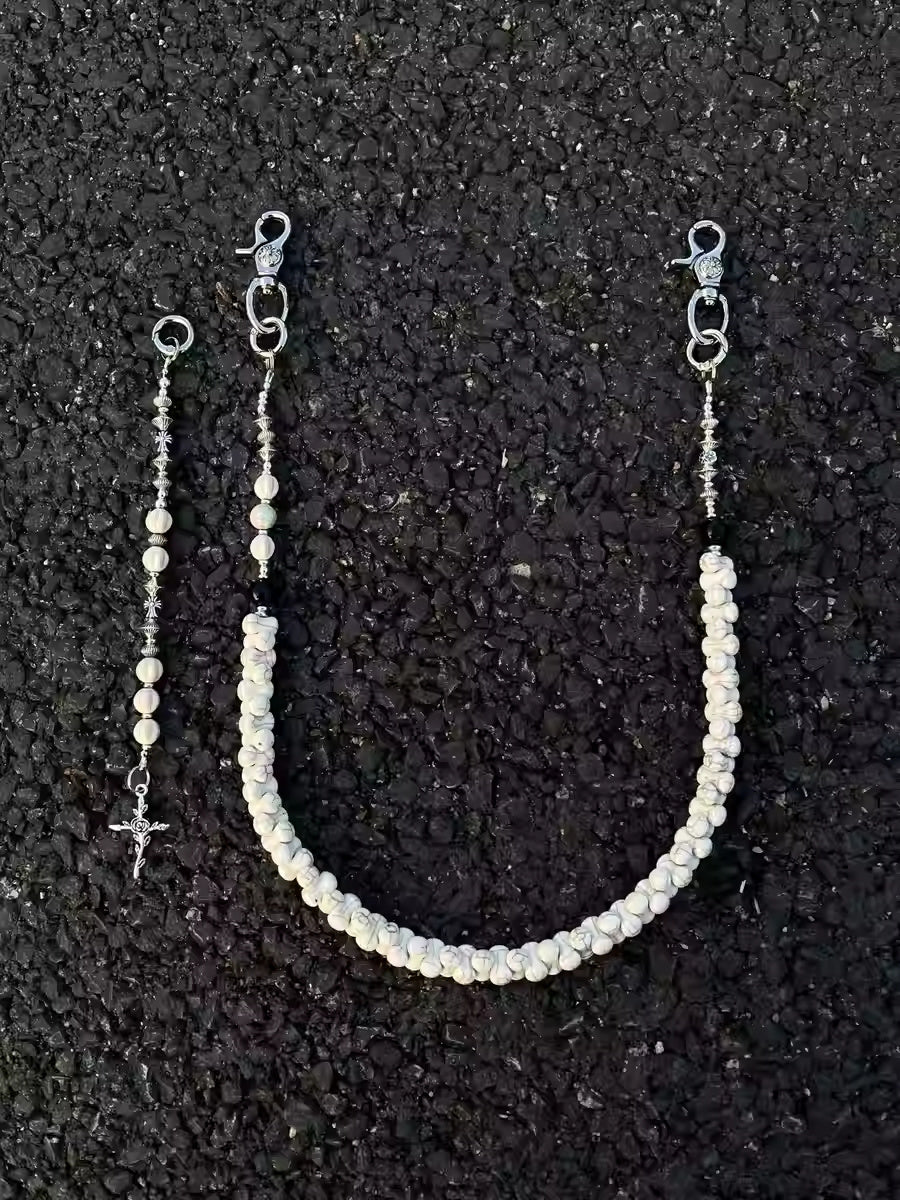 White Turquoise Bone Phants Zipper Splicing Package Package Pendant Buckle Waist Chain Nocturna-Pro