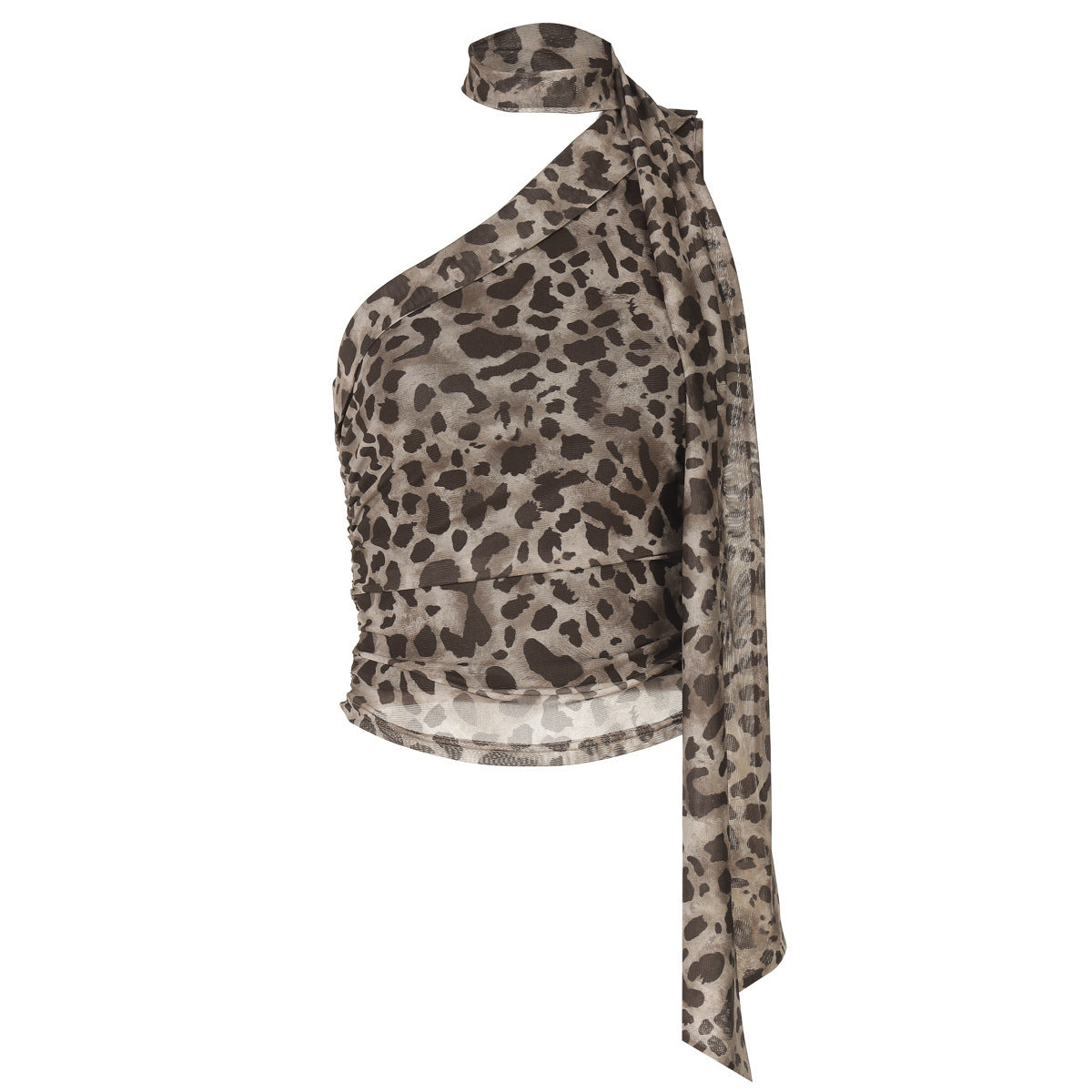 Leopard Print Crossbody Sleeveless Ribbon Short Tight Vest Nocturna-Pro