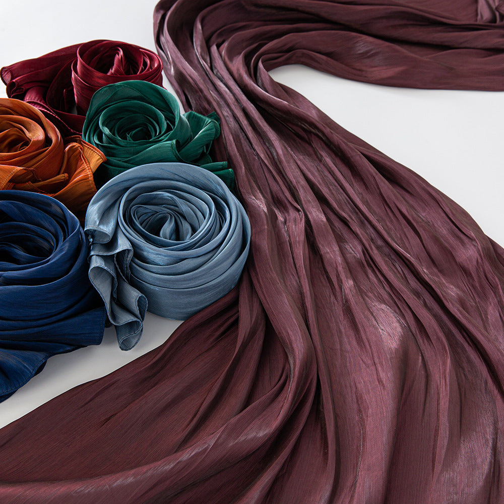Solid Color Thin Travel Sun Protection Shawl Linen Plain Satin Scarf Nocturna-Pro