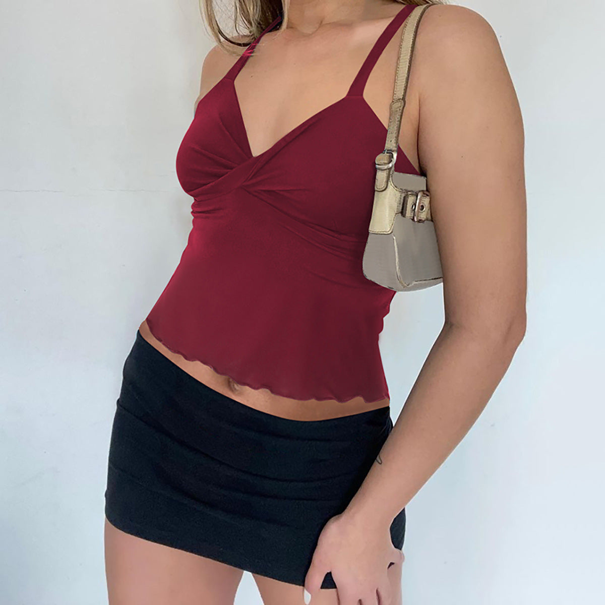 Women's Bow Camisole Backless Tank Waist Trimming Wave Edge Bandeau Sling Top Nocturna-Pro
