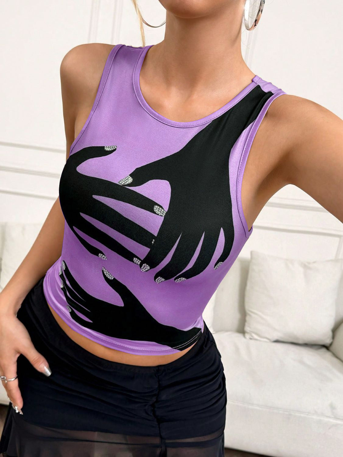 Y2K Printed Tank Vest INS Fashion Streetwear Round Neck Sleeveless Top Summer Women's Clothing - Nocturna-Pro