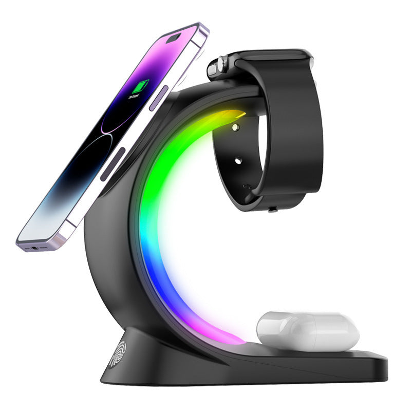 4 In 1 Magnetic Wireless Charger Fast Charging For Smart Phone Atmosphere Light Charging Station For Airpods Pro I-phone Watch Nocturna-Pro