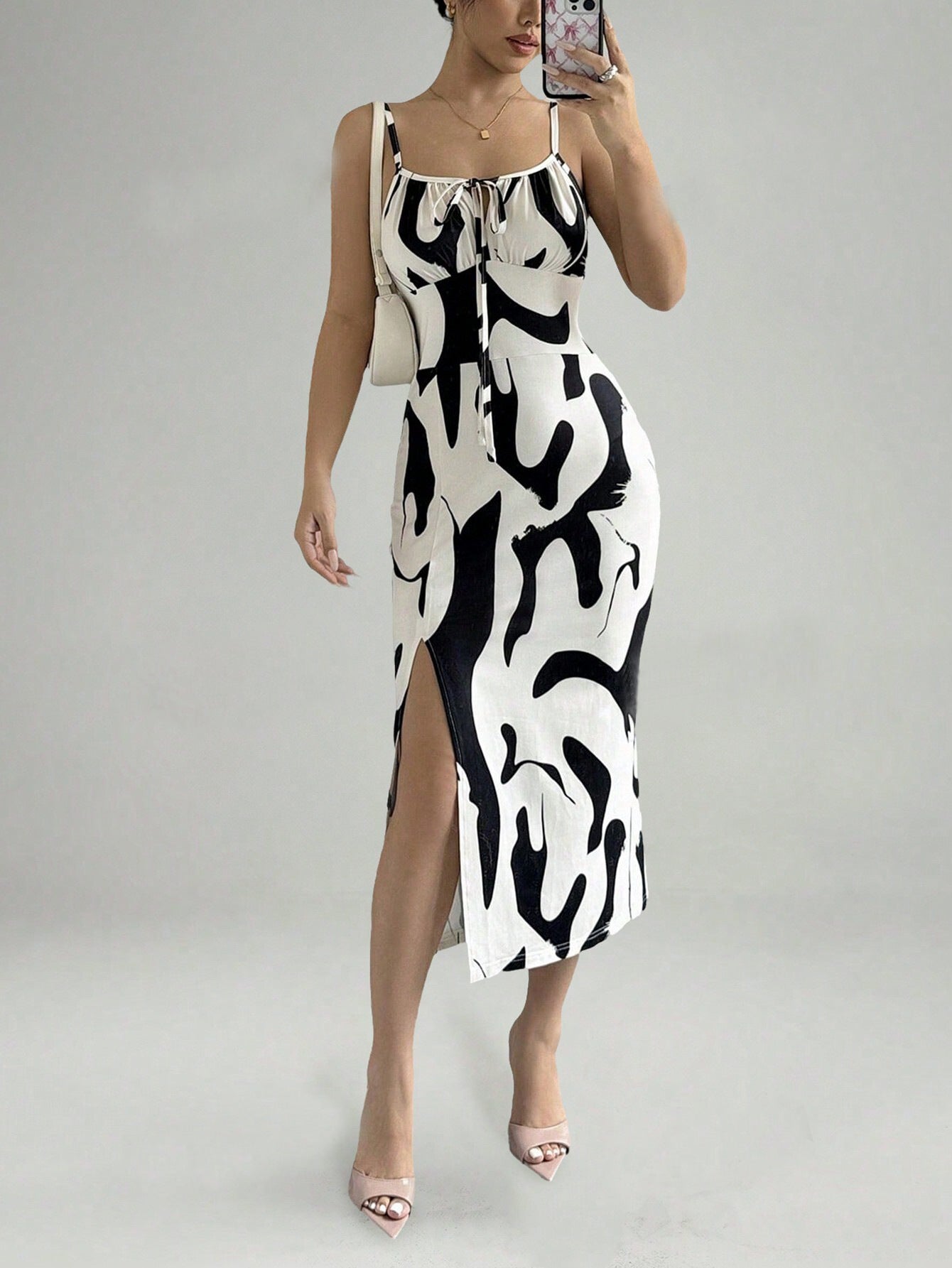 Summer Printed Suspender Split Dress Fashion Slim Lace-up Long Dresses For Women Clothing Nocturna-Pro