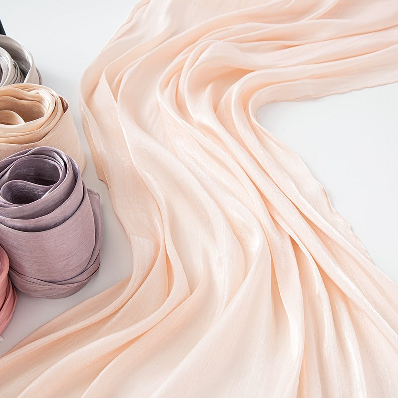 Solid Color Thin Travel Sun Protection Shawl Linen Plain Satin Scarf Nocturna-Pro