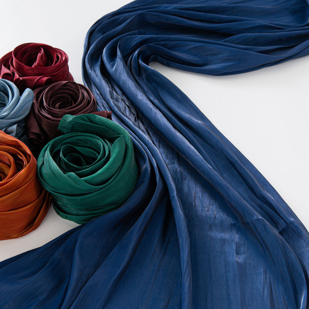 Solid Color Thin Travel Sun Protection Shawl Linen Plain Satin Scarf Nocturna-Pro