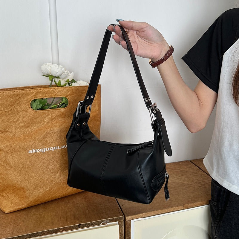 Retro Leather Zip One Shoulder Portable Underarm Bag Nocturna-Pro