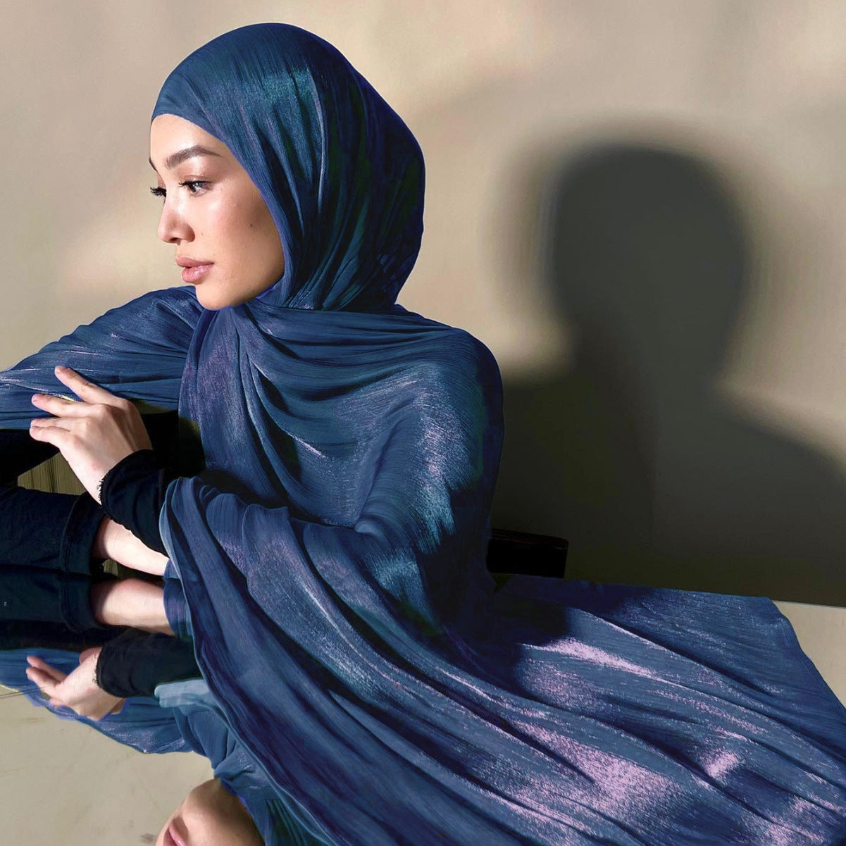 Solid Color Thin Travel Sun Protection Shawl Linen Plain Satin Scarf Nocturna-Pro