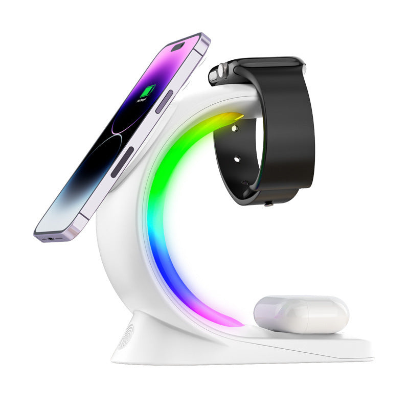 4 In 1 Magnetic Wireless Charger Fast Charging For Smart Phone Atmosphere Light Charging Station For Airpods Pro I-phone Watch Nocturna-Pro