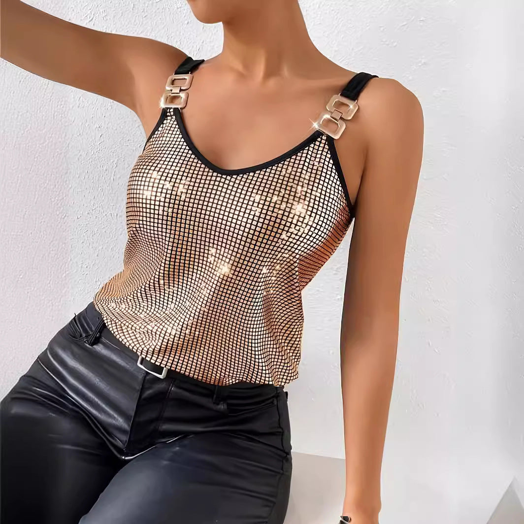 Summer Sequined Suspender Chain Vest Top Women's Clothing Nocturna-Pro