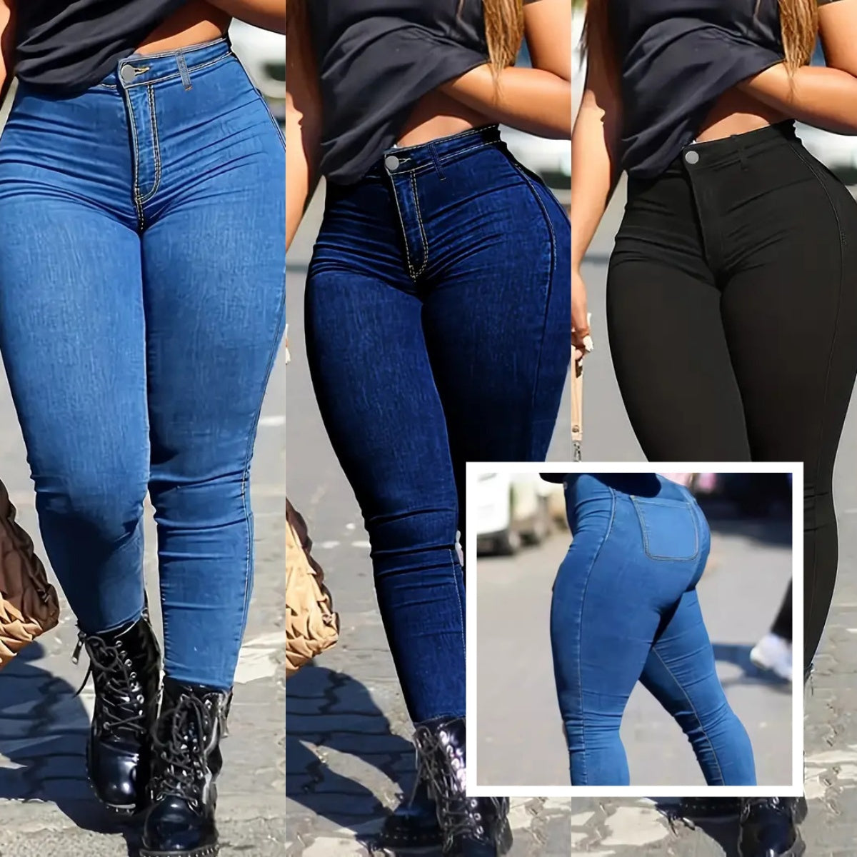 Spring Autumn Women's Skinny Fit Denim Jeans Solid Color High Waist Jeans For Women Oversized Basics Pants Ladies Pencil Pants Nocturna-Pro