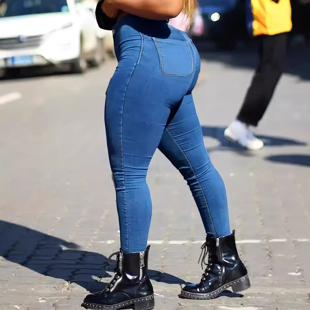 Spring Autumn Women's Skinny Fit Denim Jeans Solid Color High Waist Jeans For Women Oversized Basics Pants Ladies Pencil Pants Nocturna-Pro
