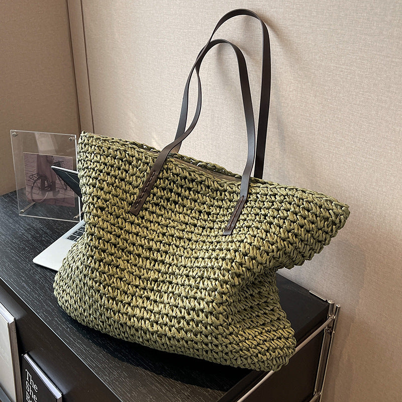 Summer Woven Shoulder Bag Ins Fashion Large Capacity Handbags With Zipper Women's Beach Bags Nocturna-Pro