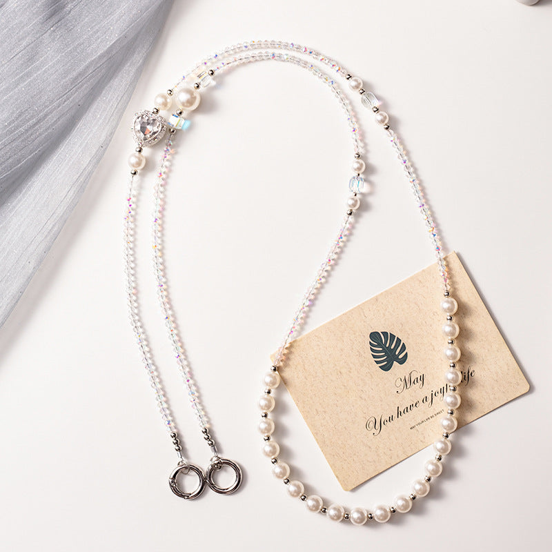 Mobile Phone Lanyard Colorful Crystals Pearl Mobile Phone Charm Metal Buckle Crossbody Nocturna-Pro